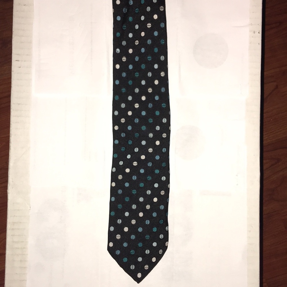 Saxony Black Turquoise White Polka Dot Neck Tie